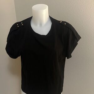 LNA Black Tee with Gold Button Details